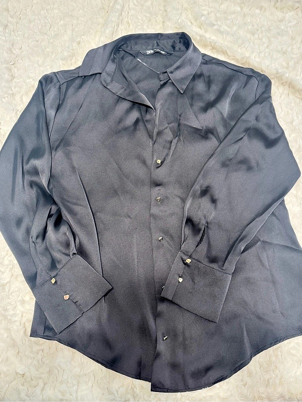 Zara Button Down Shirt Black Size Medium Like New